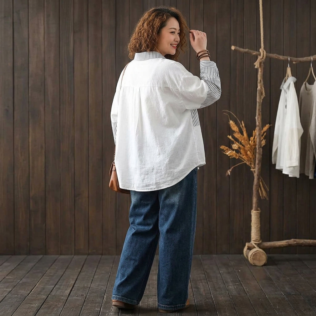 Amelia - Pure Cotton Women’s Digital Printed Shirt - Plus size model