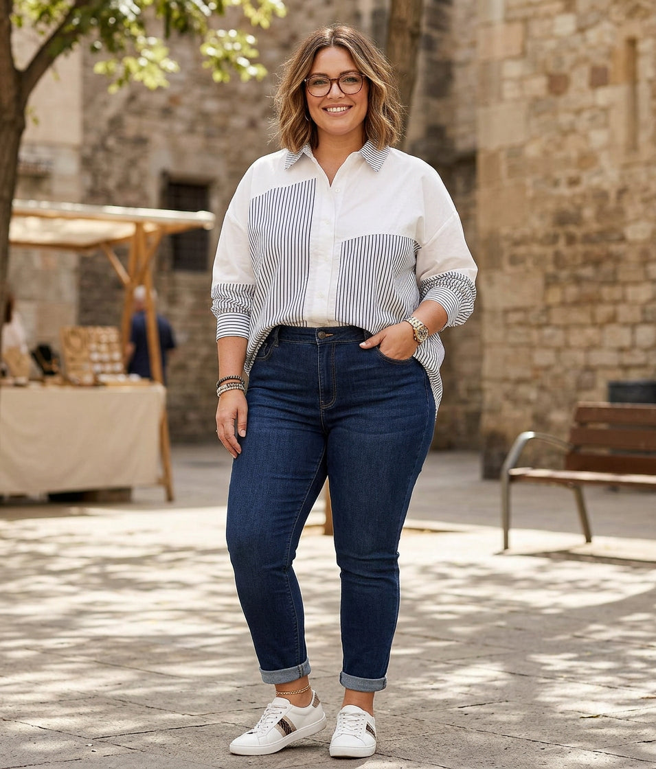 Amelia - Pure Cotton Women’s Digital Printed Shirt - Plus size model