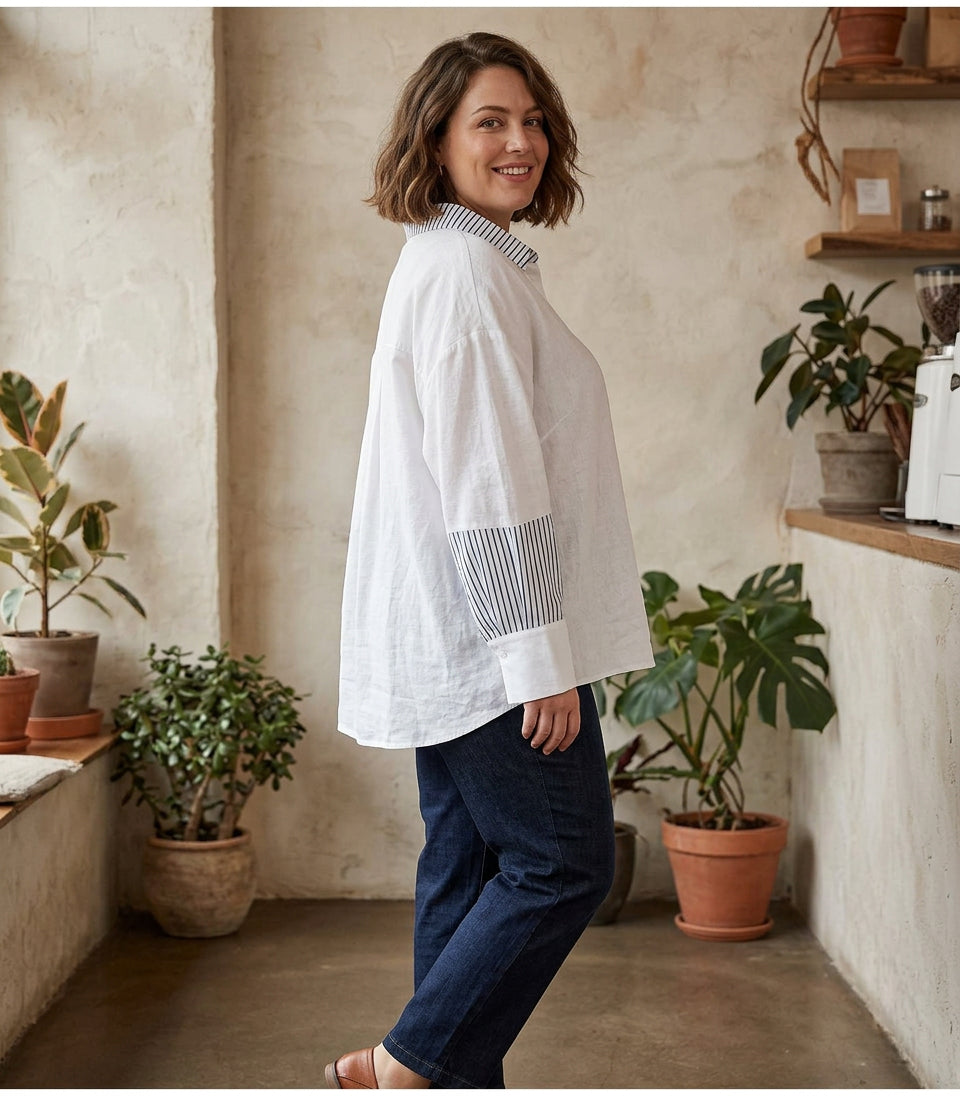 Amelia - Pure Cotton Women’s Digital Printed Shirt - Plus size model