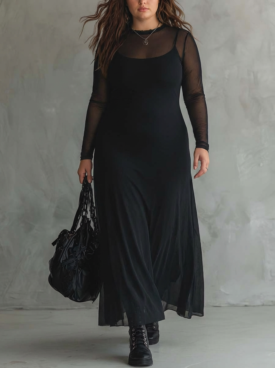 ADELAIDE | LOOSE-FIT TULLE MAXI DRESS - Plus size model