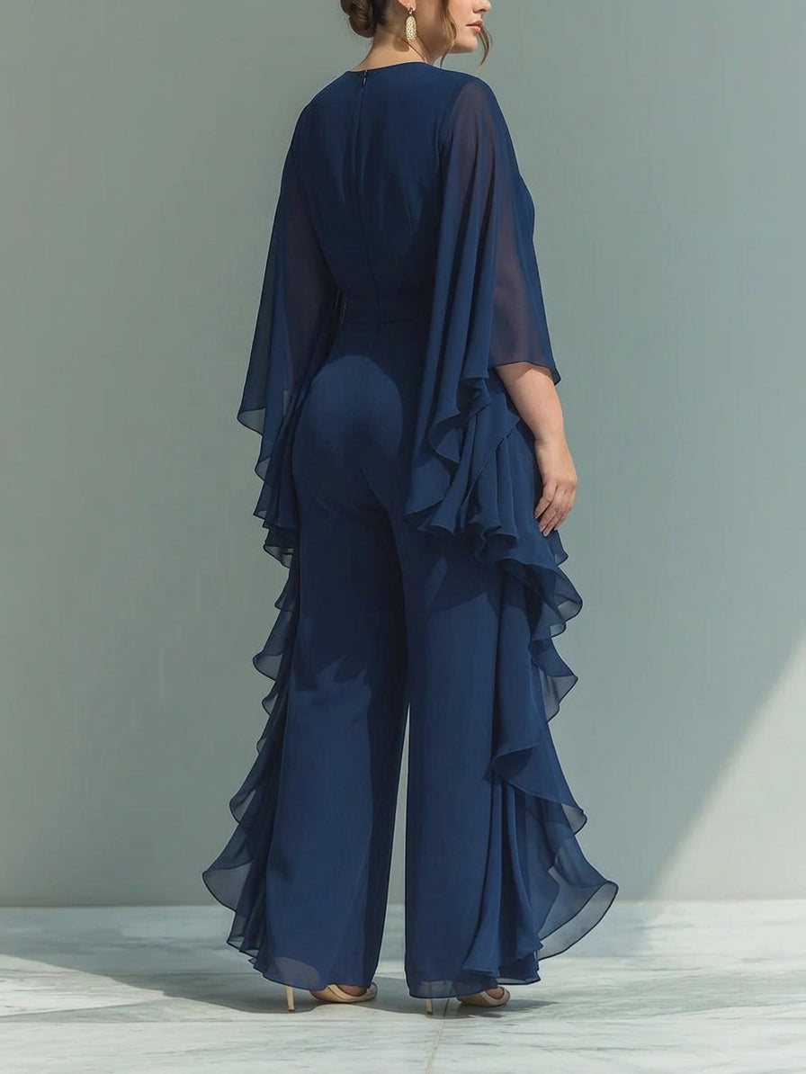 Aurelia | Elegant Flowing Evening Jumpsuit - Plus size model