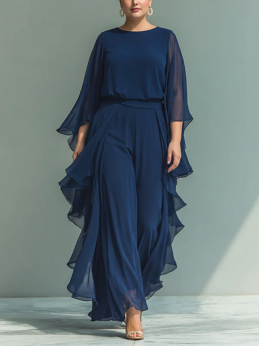 Aurelia | Elegant Flowing Evening Jumpsuit - Plus size model