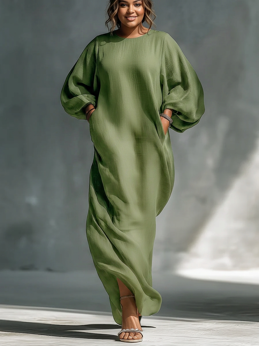Anika | Green Off-Shoulder Puff Sleeve Maxi Dress - Plus size model