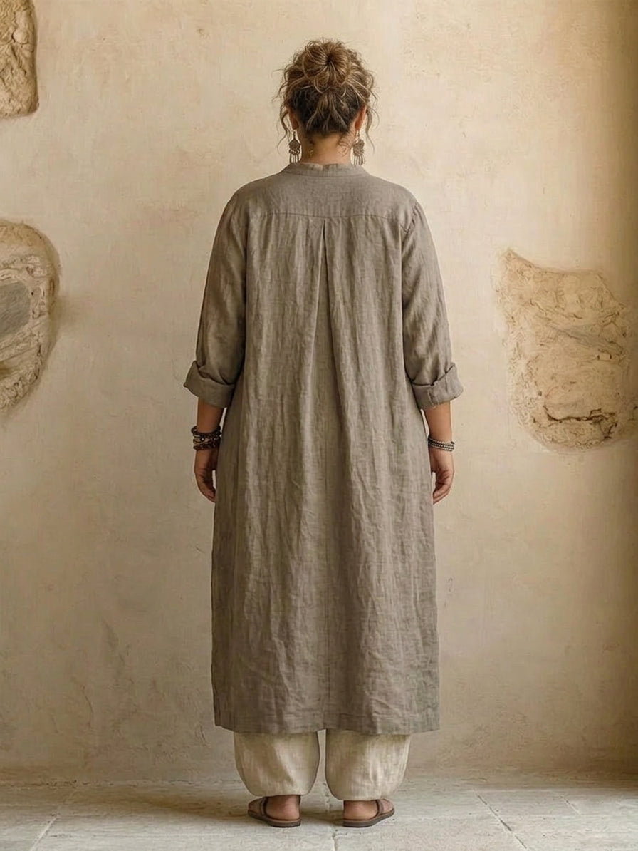 Natural 3-Piece - Boho Breeze Linen Set - Plus size model