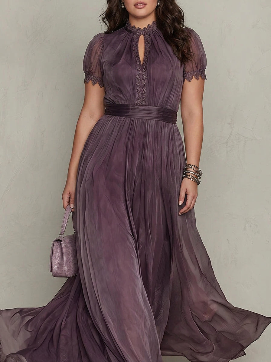 Ashley | Vintage Elegant Chiffon Maxi Dress - Plus size model