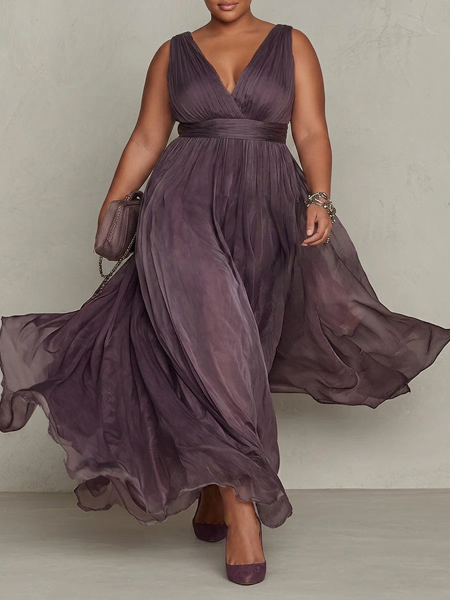 Ashley | Vintage Elegant Chiffon Maxi Dress - Plus size model
