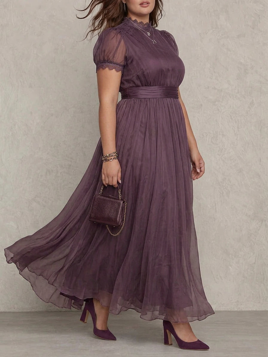 Ashley | Vintage Elegant Chiffon Maxi Dress - Plus size model