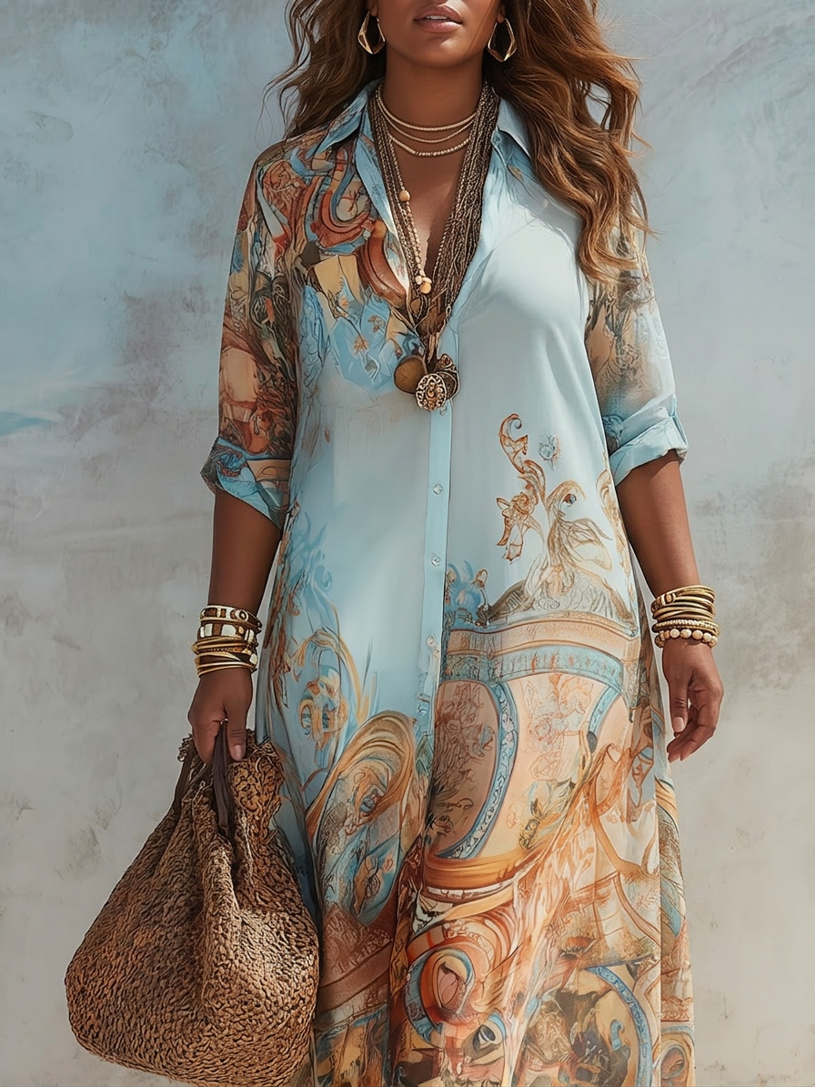 Lorna | Mediterranean Shirt Dress - Plus size model