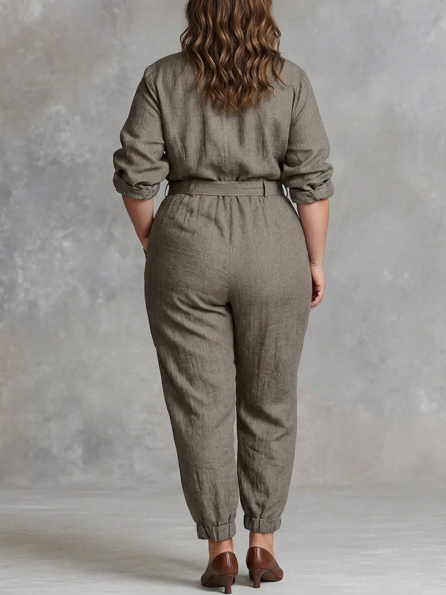 Jennifer - Cotton And Linen Shirt Jumpsuit - Plus size model