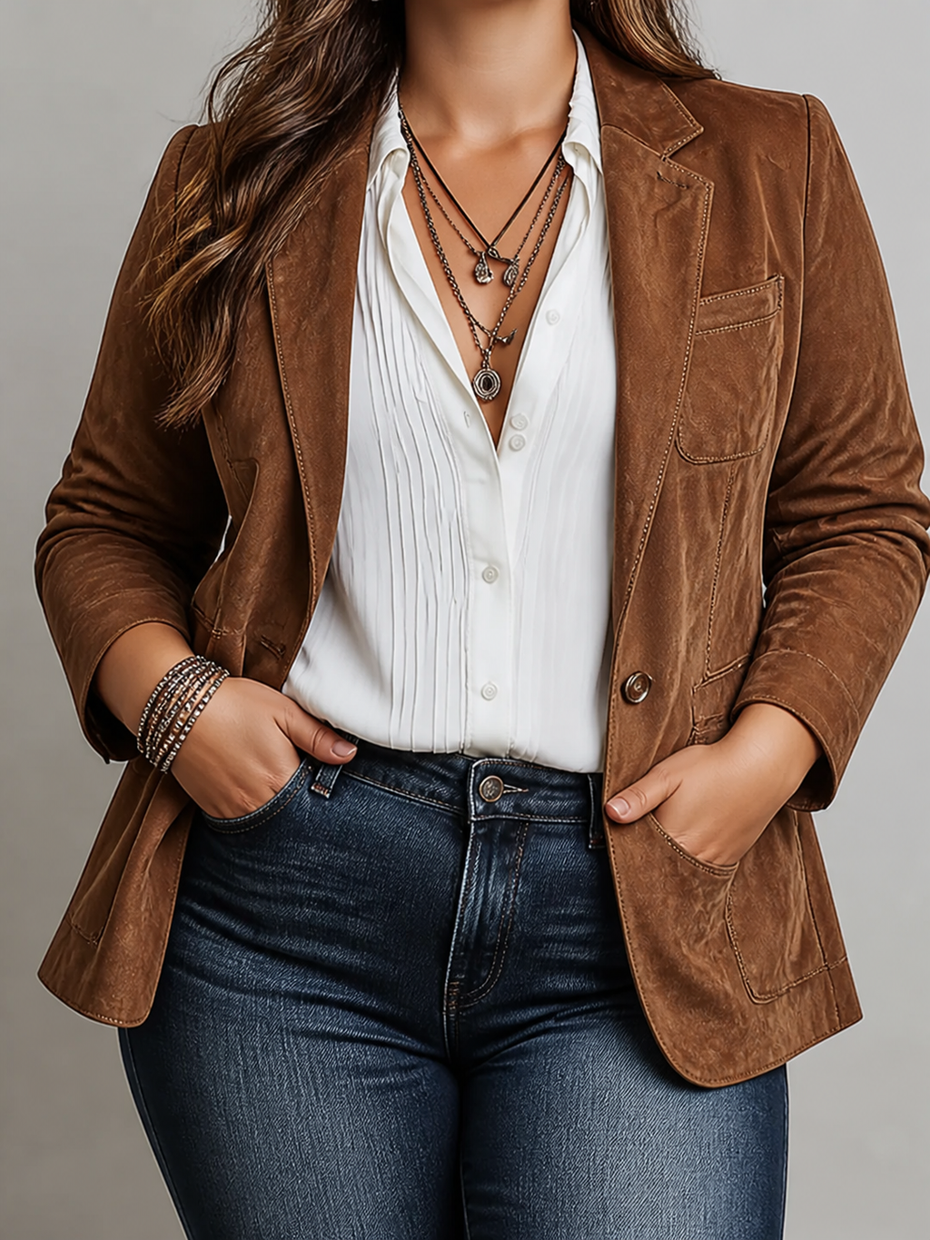 Women’s Vintage Brown Blazer - Plus size model