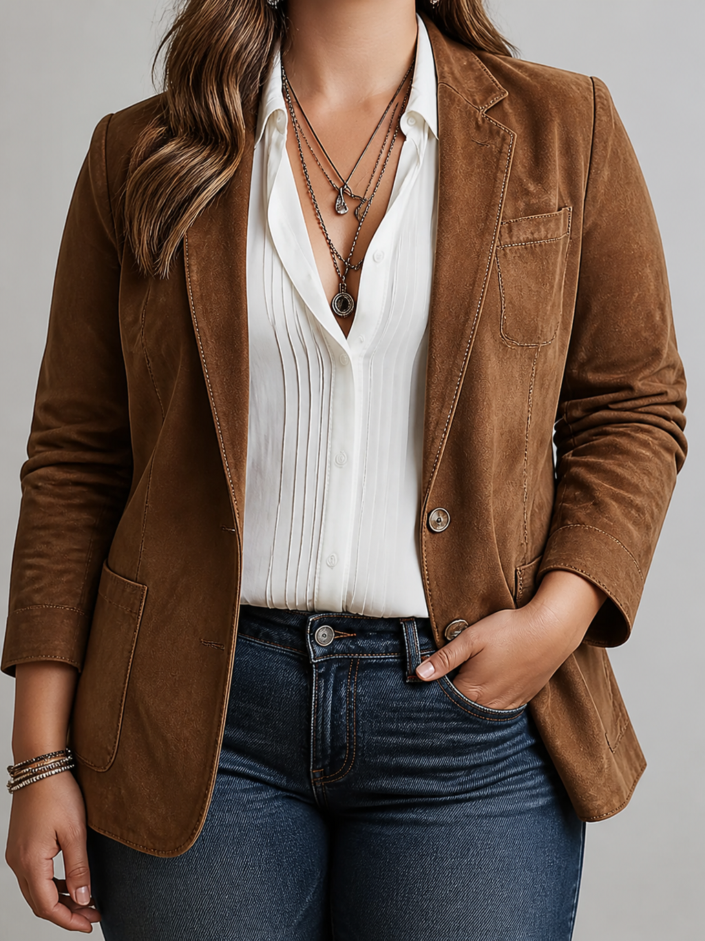 Women’s Vintage Brown Blazer - Plus size model