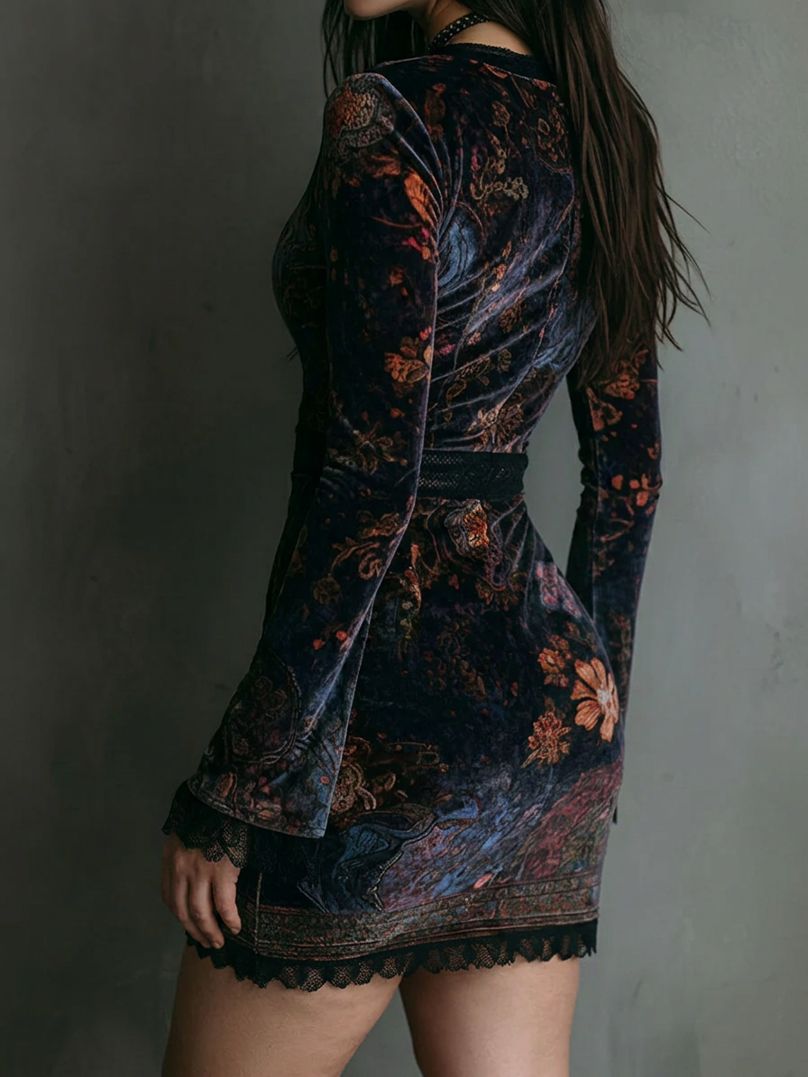 Rosalie – Velvet Floral Mini Dress - Plus size model