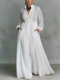 Léonie™ | Maxi minimalist dress with high collar - Plus size model