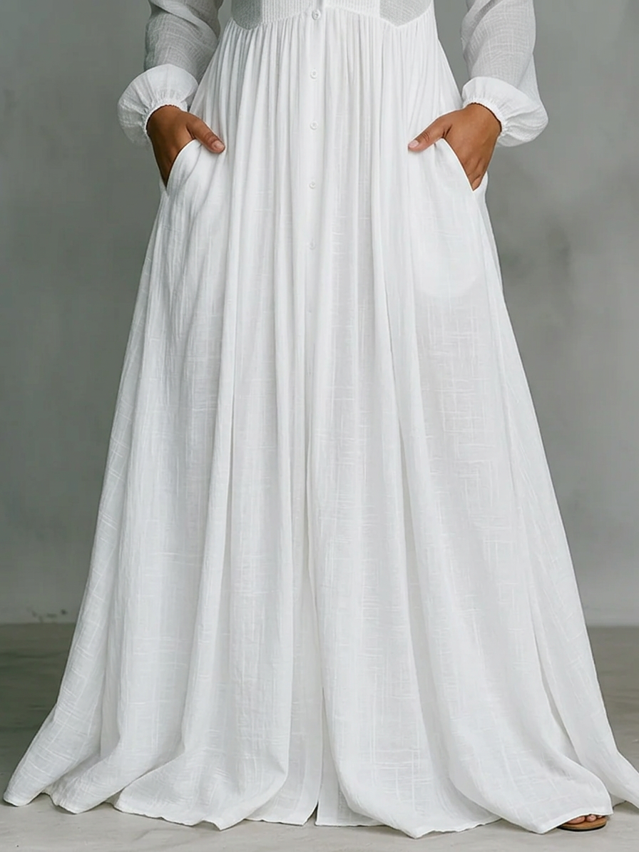 Léonie™ | Maxi minimalist dress with high collar - Plus size model