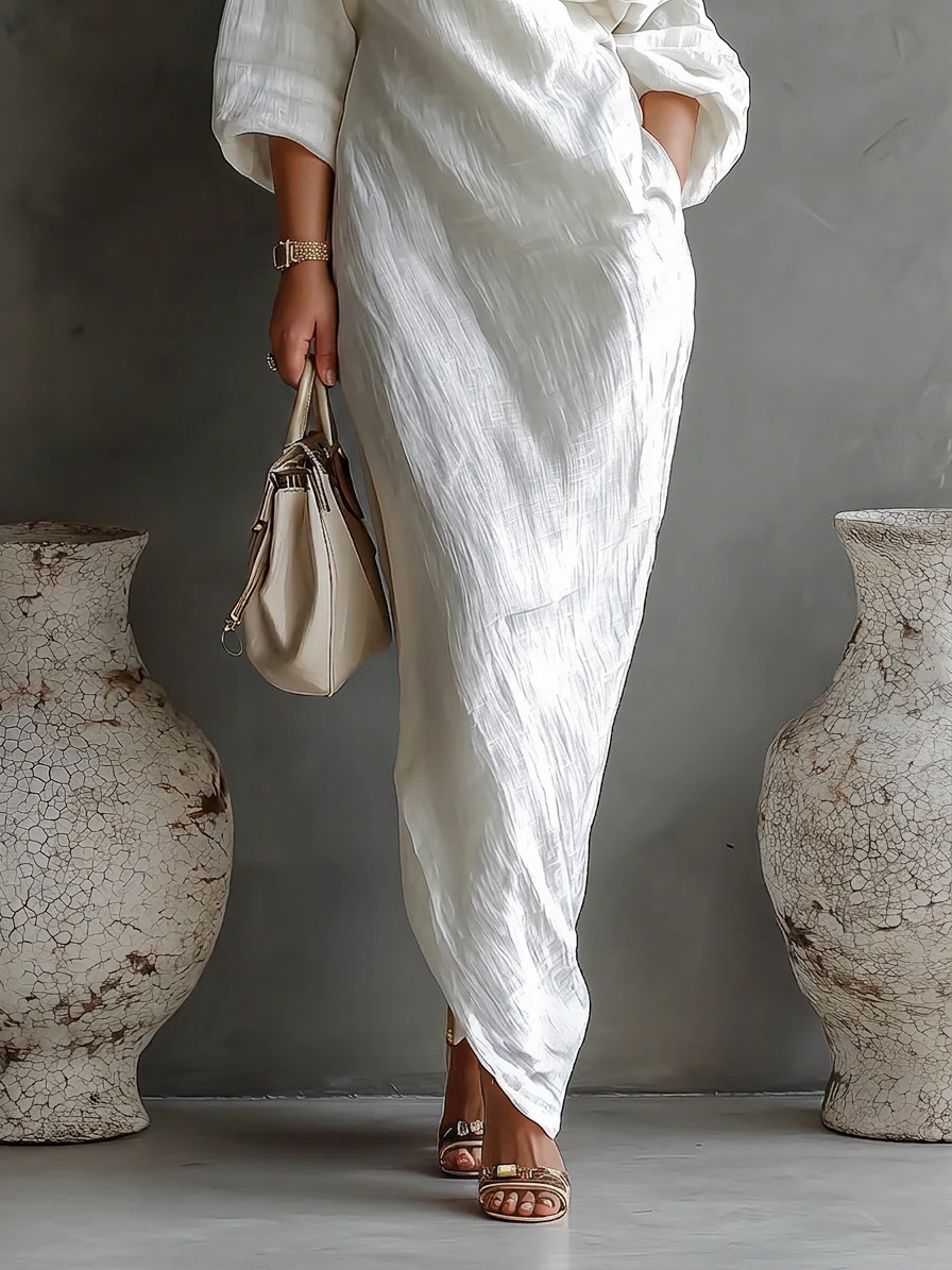 Elise™ | Elegant one-shoulder maxi dress in white - Plus size model