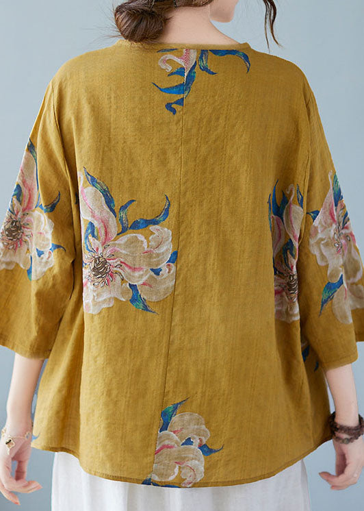 Amelia - Yellow Button Shirt Tops Asymmetrical Half Sleeve
