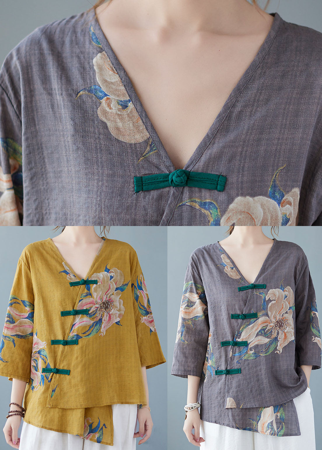 Amelia - Yellow Button Shirt Tops Asymmetrical Half Sleeve