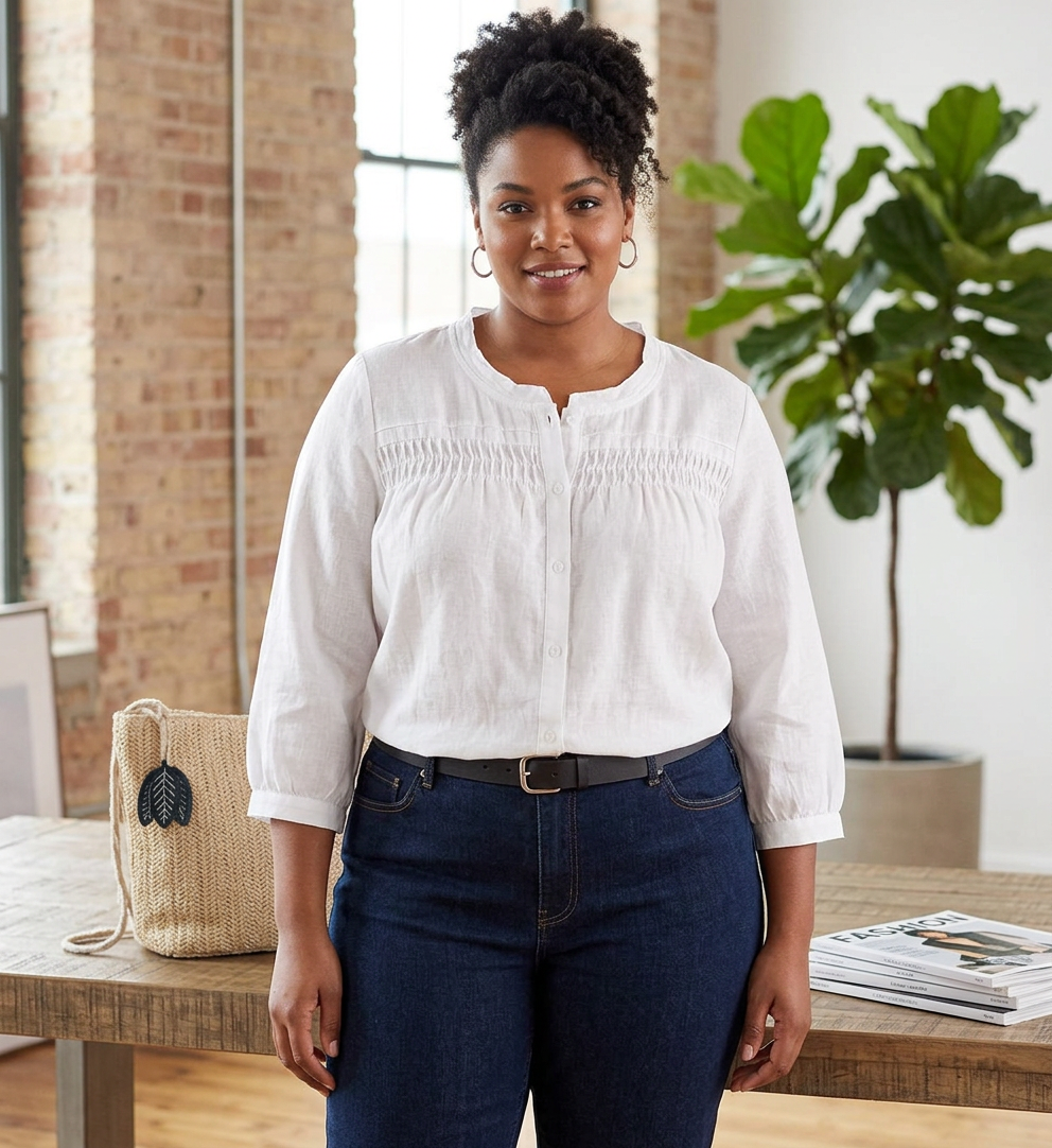 Bennett - Pure Cotton Shirt With Pleat Work - Plus size model