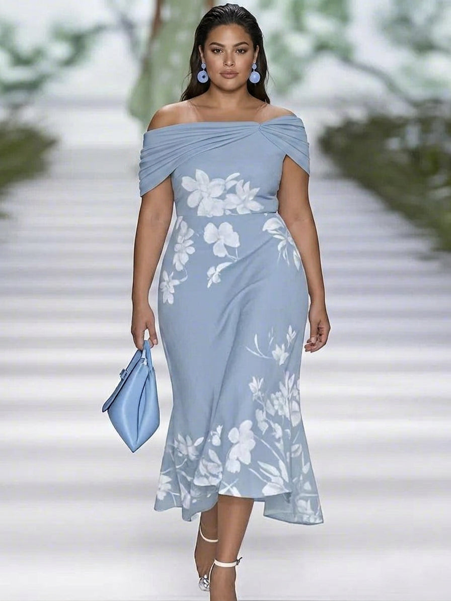 Frederique | Elegant Floral Print Dress - Plus size model