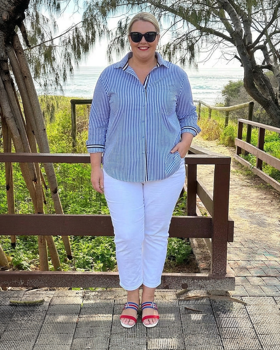 Elena | Striped Blouse - Plus size model