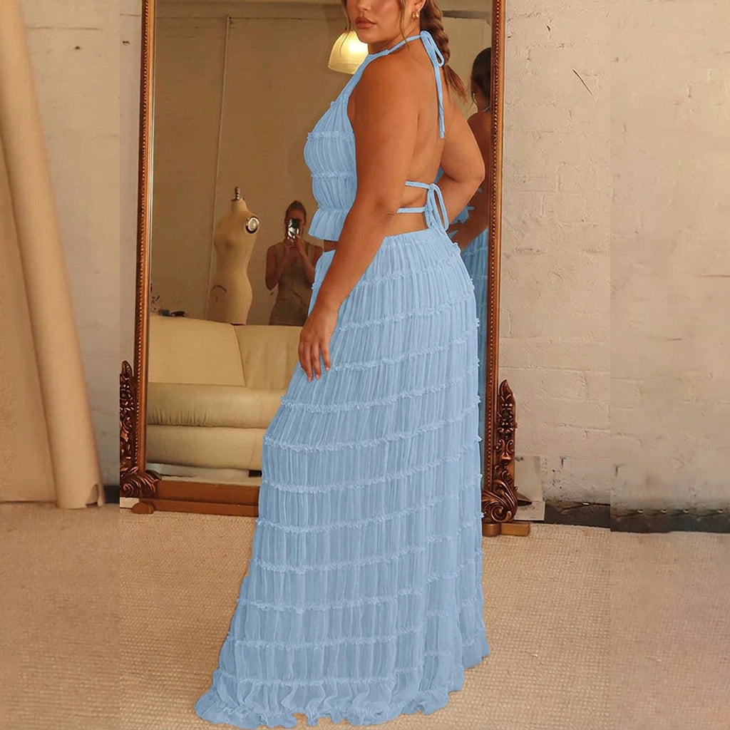 Marina | Ruched Halter Crop Top & Maxi Skirt Set - Plus size model