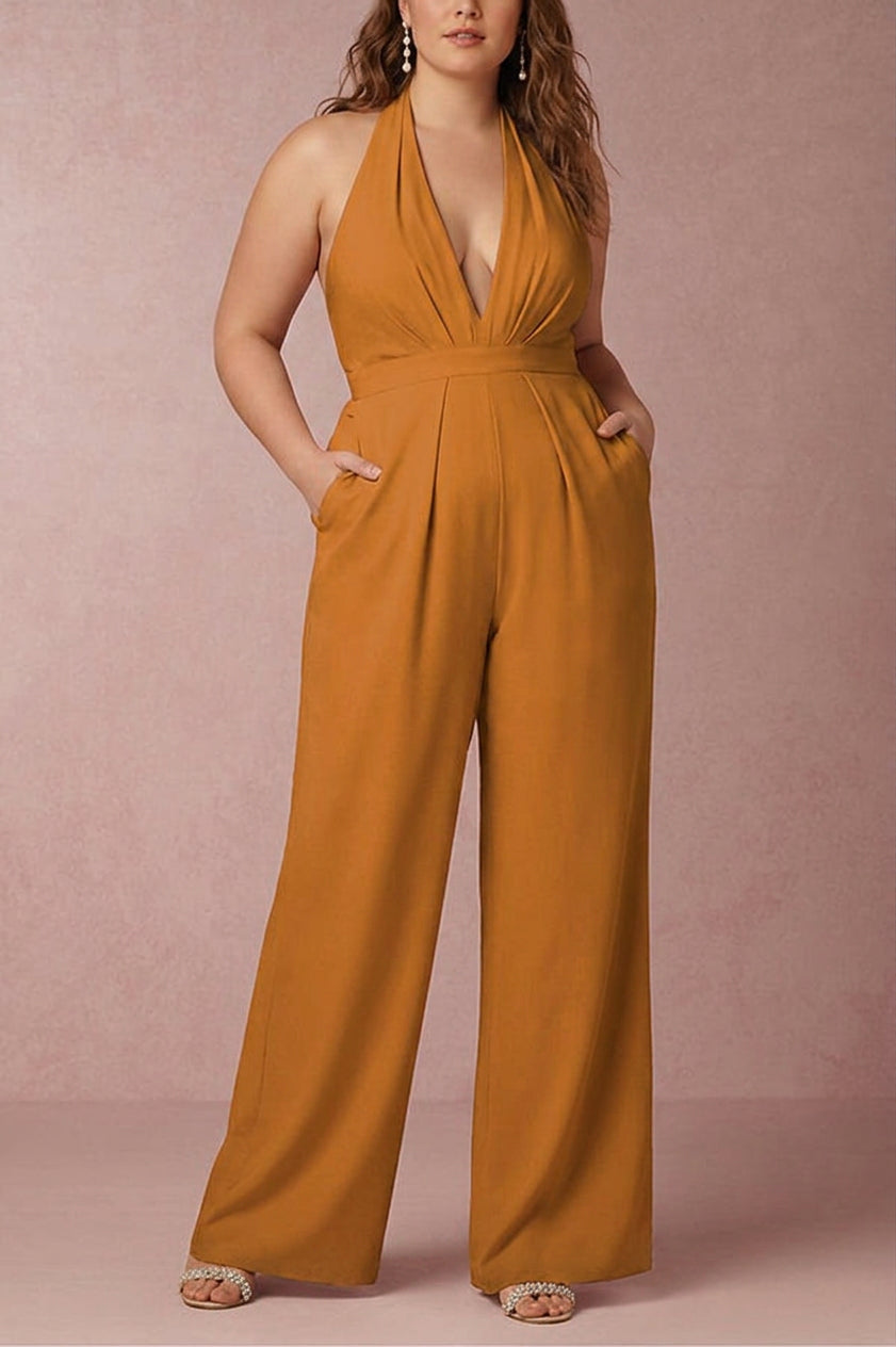 Collins - Sexy Sleeveless Halter Jumpsuit - Plus size model