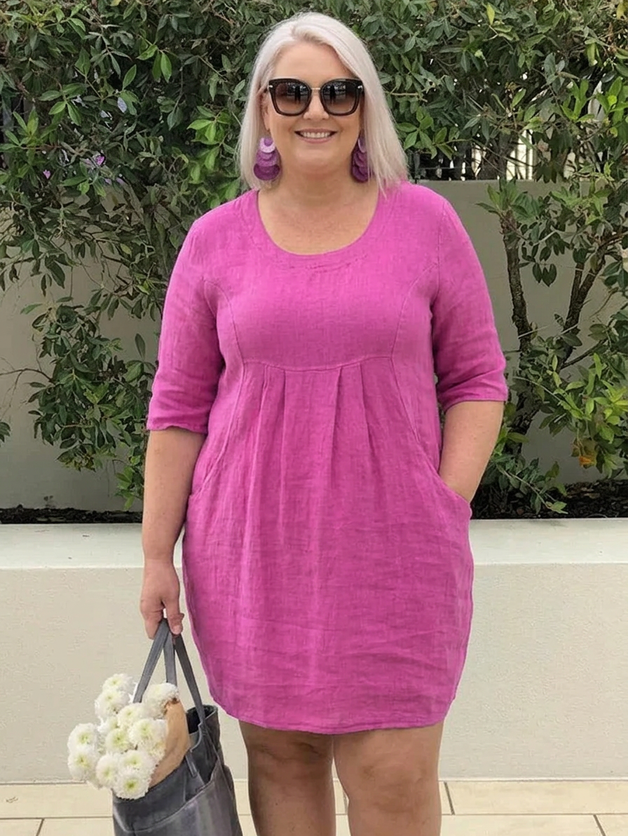 Calista | Linen Dress - Plus size model