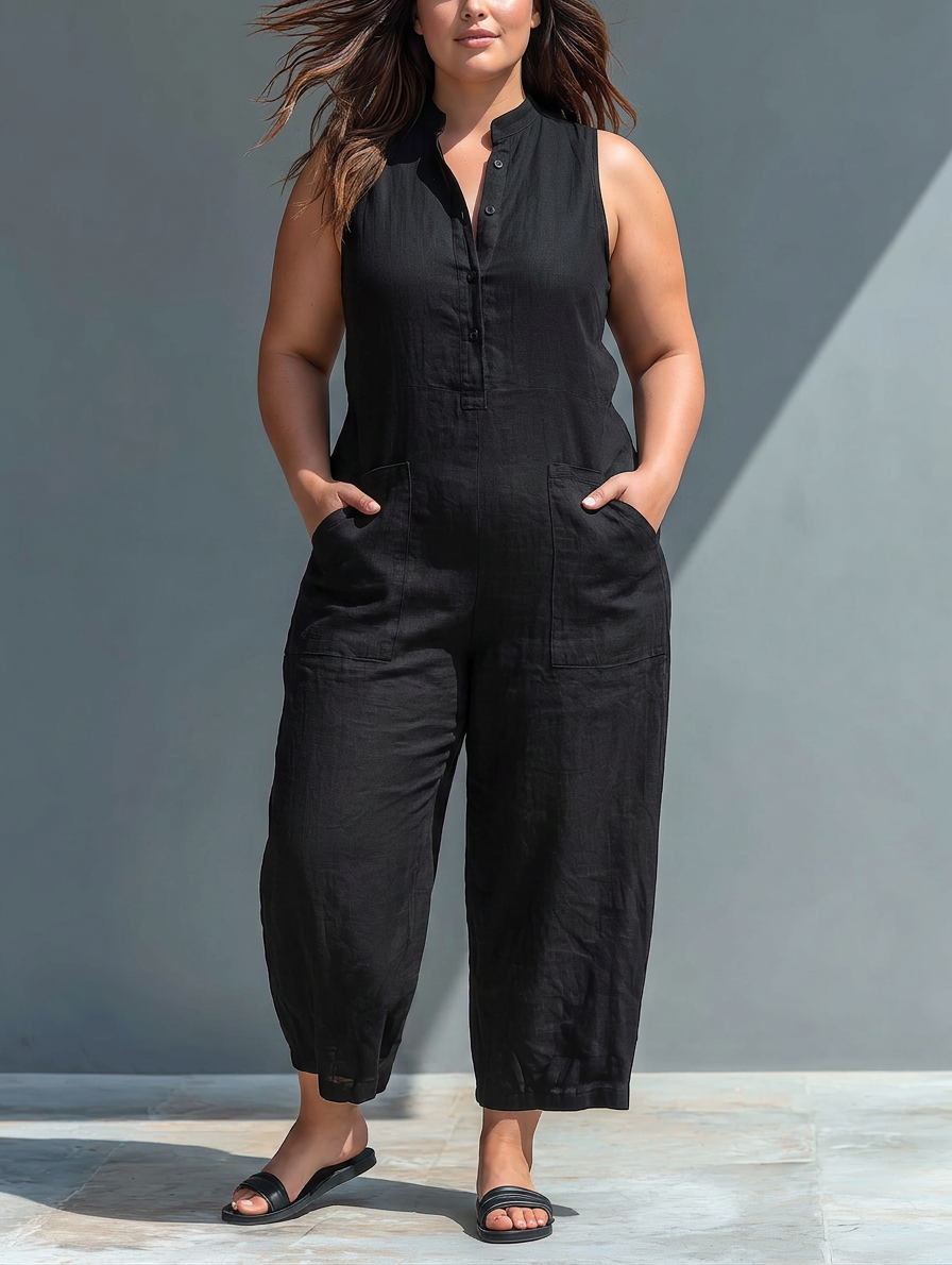 Claudia | Jumpsuit Minimalist Linen - Plus size model