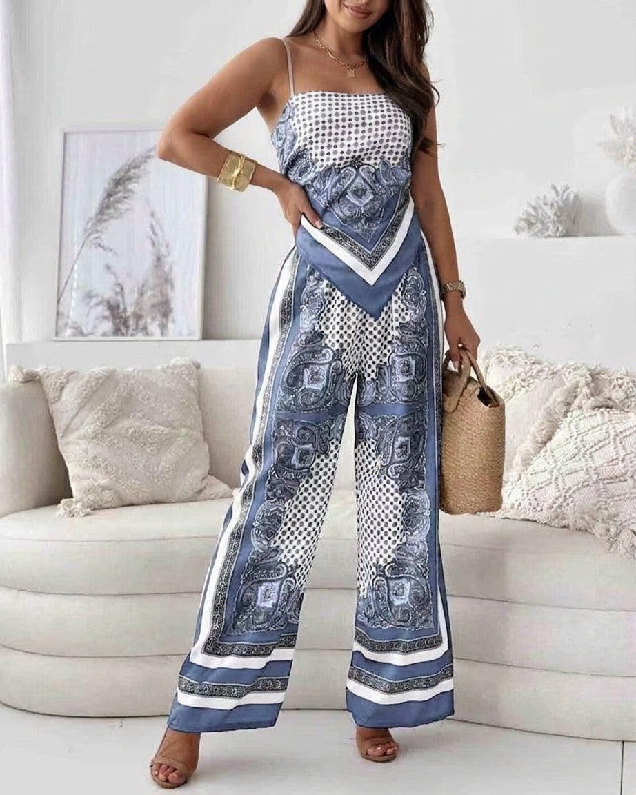 Helen | Vacation Ready Stylish Lace-Up Vest & Pants Two-Piece Set Dress - Plus size model