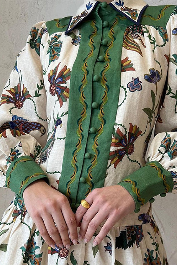 Lauren - Celebrate Everyday Unique Print Color Match Balloon Sleeve Shirt Mini Dress