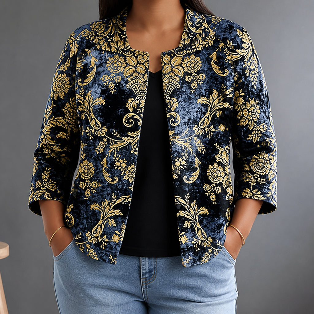 Joan | Baroque Scrollwork Open Shirt Blouse - Plus size model