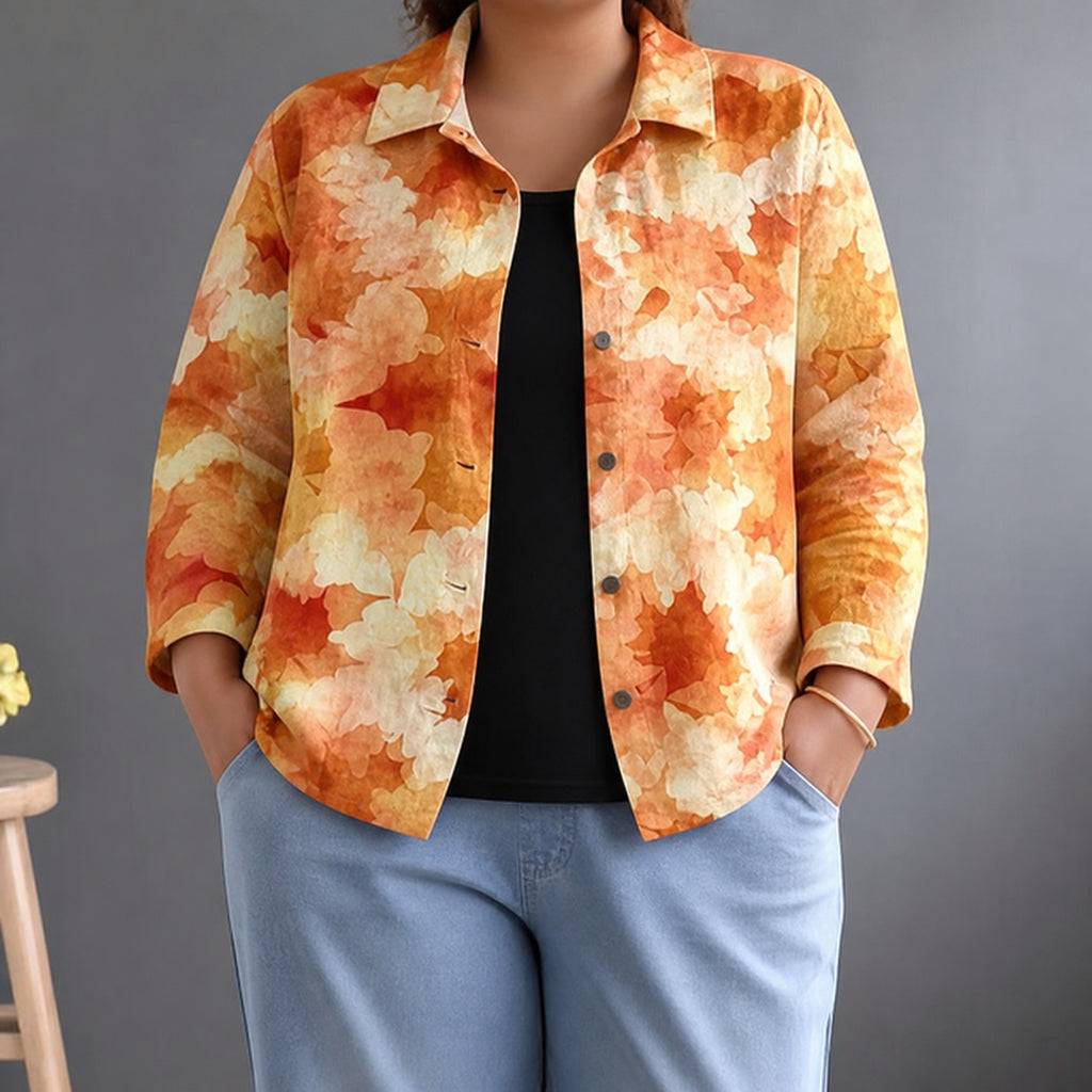 Catherine | Watercolour Leaf Print Relaxed Blouse - Plus size model