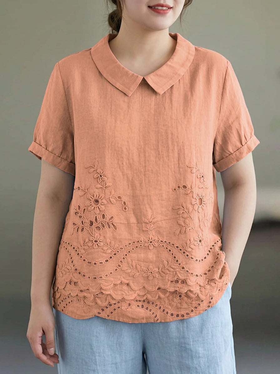 Lily | Floral Embroidered Shirt - Plus size model