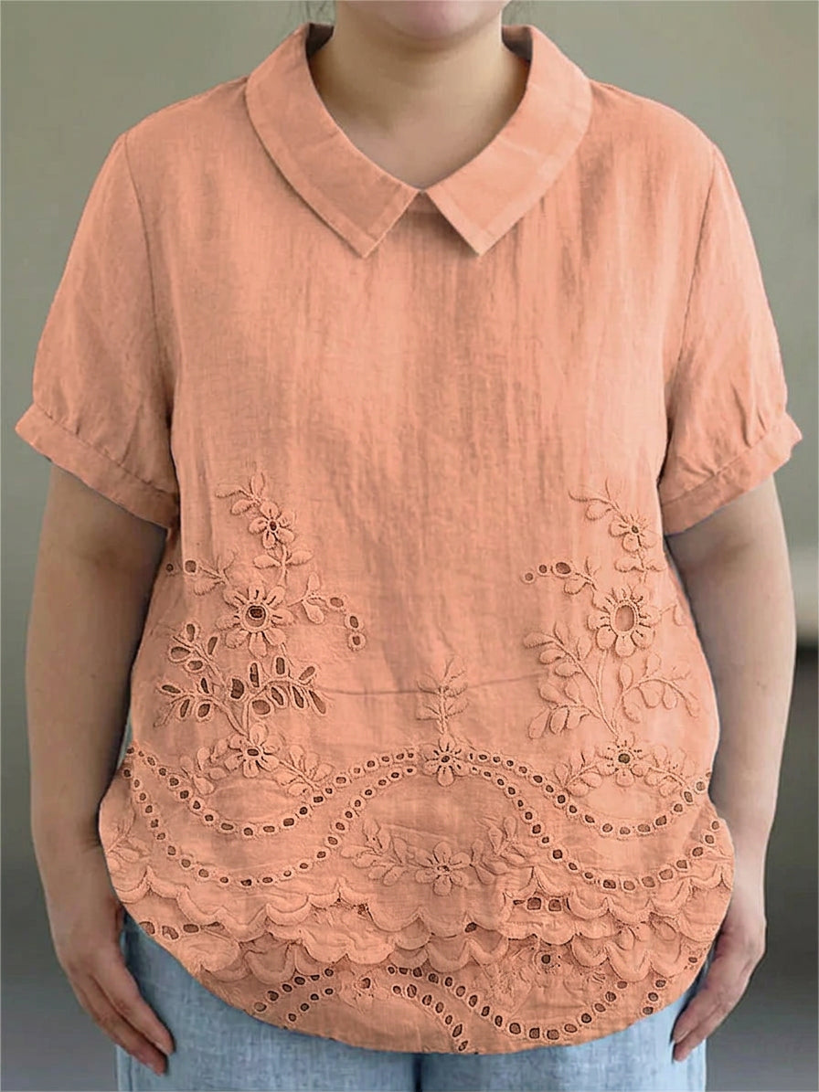 Amara | Embroidered Floral Shirt - Plus size model