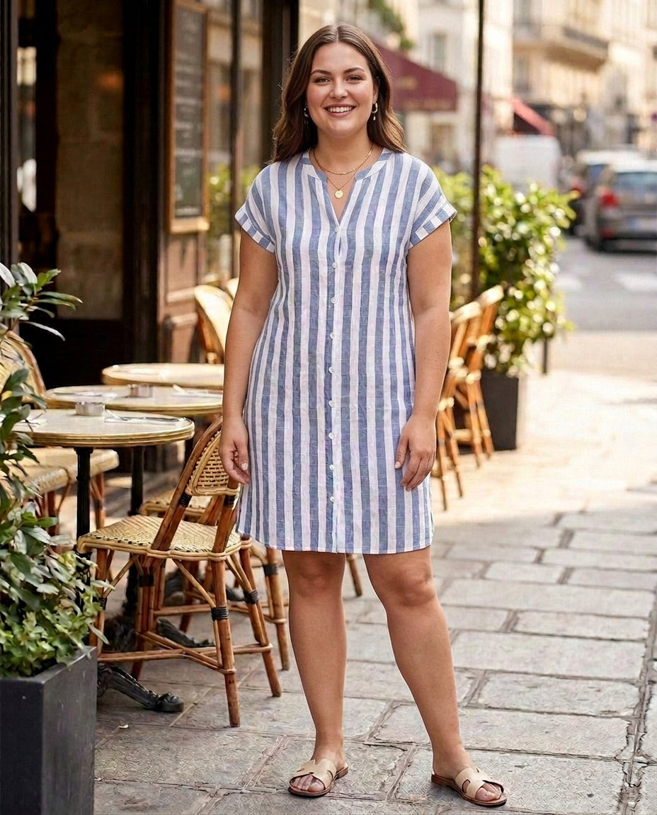 Martine | Elegant Striped Shirt Dress - Plus size model