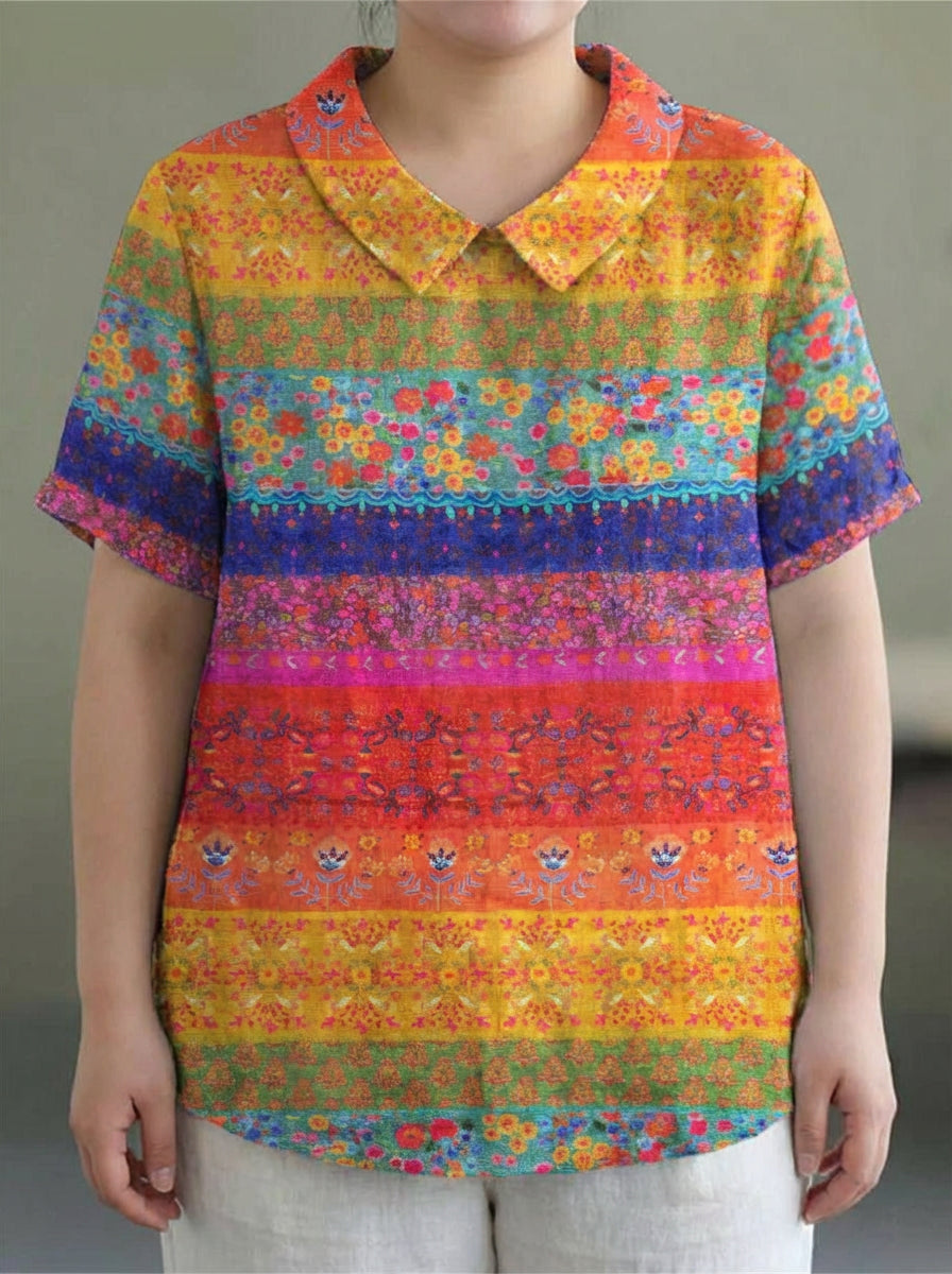 Maya | Floral Striped Shirt - Plus size model