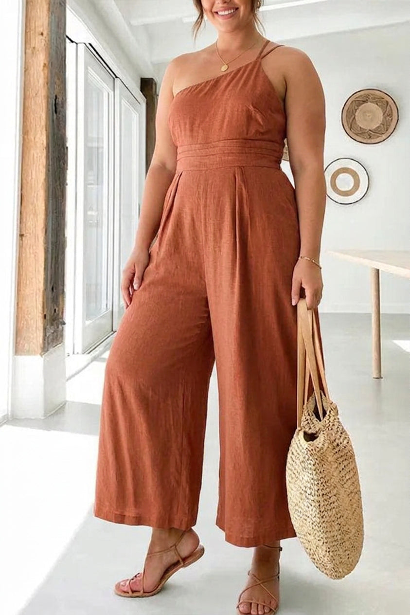 Bennett - Sexy Sling Waist Pocket Straight Sleeveless Jumpsuit - Plus size model