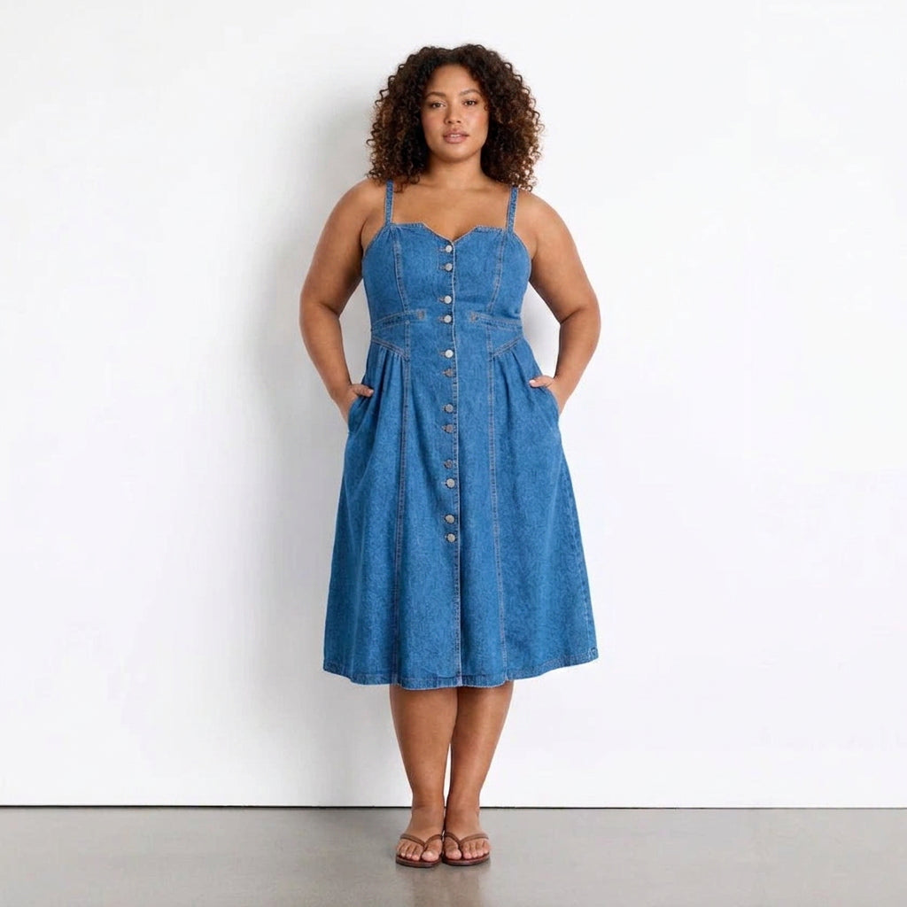 Luna V-neck Cardigan Denim - Plus size model