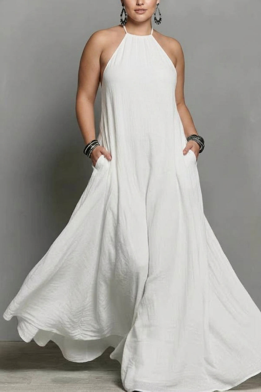 Lawson - Multi-Color Halter Open-Back Textured Maxi Dress - Plus size model
