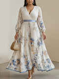 Amalia | White Floral Chiffon Balloon Sleeve Maxi Dress - Plus size model