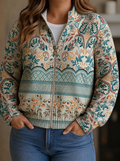 Cynthia | Botanical Print Zip Cardigan - Plus size model