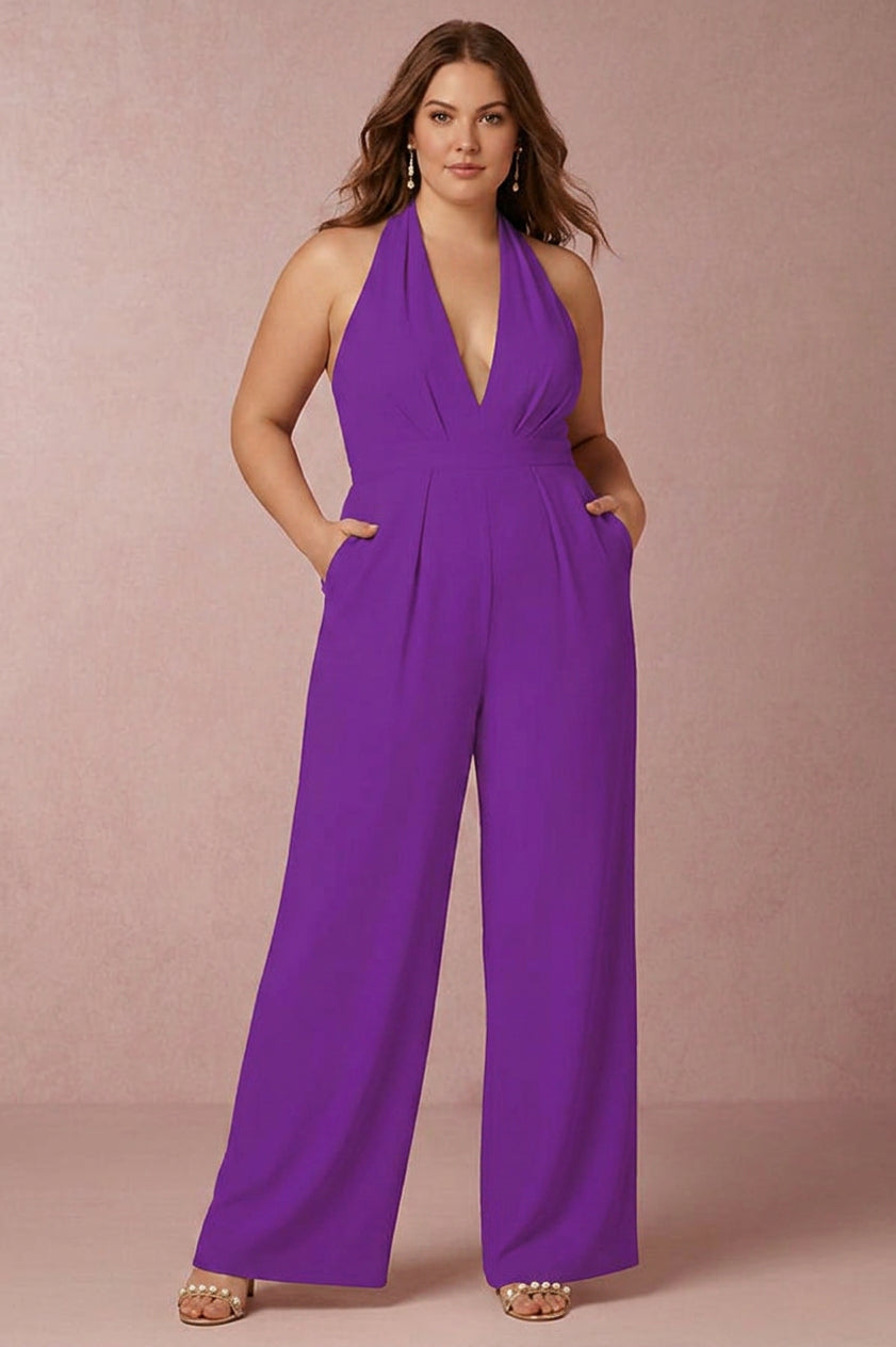 Collins - Sexy Sleeveless Halter Jumpsuit - Plus size model