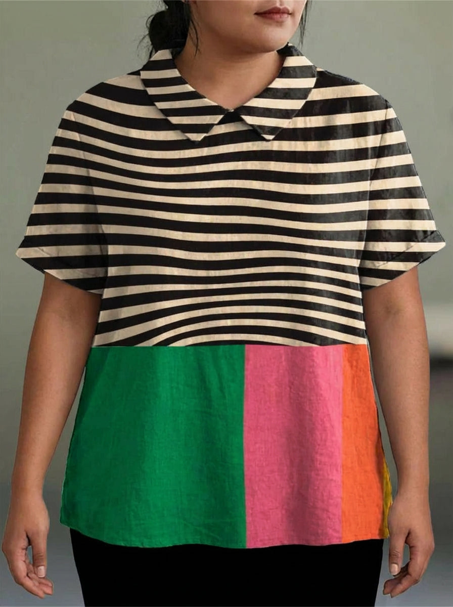 Eva | Bold Stripes and Color Block Shirt - Plus size model