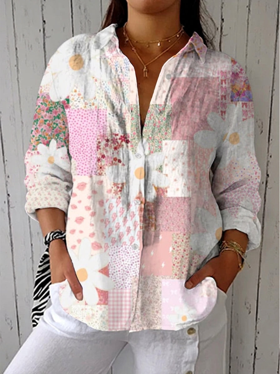 Judith – Pastel Patchwork Blouse - Plus size model