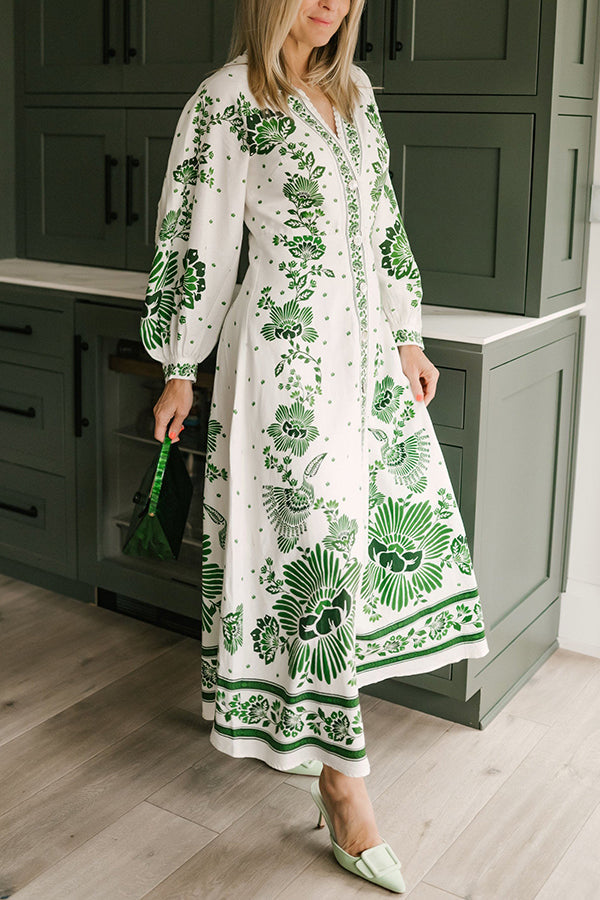 Angela - Unique Print Button Down Long Sleeve Shirt Maxi Dress