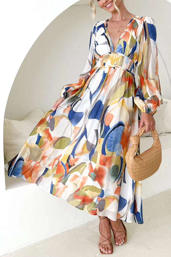 Sydney - Eclipse Season Printed Long Sleeve Flowy Maxi Dress