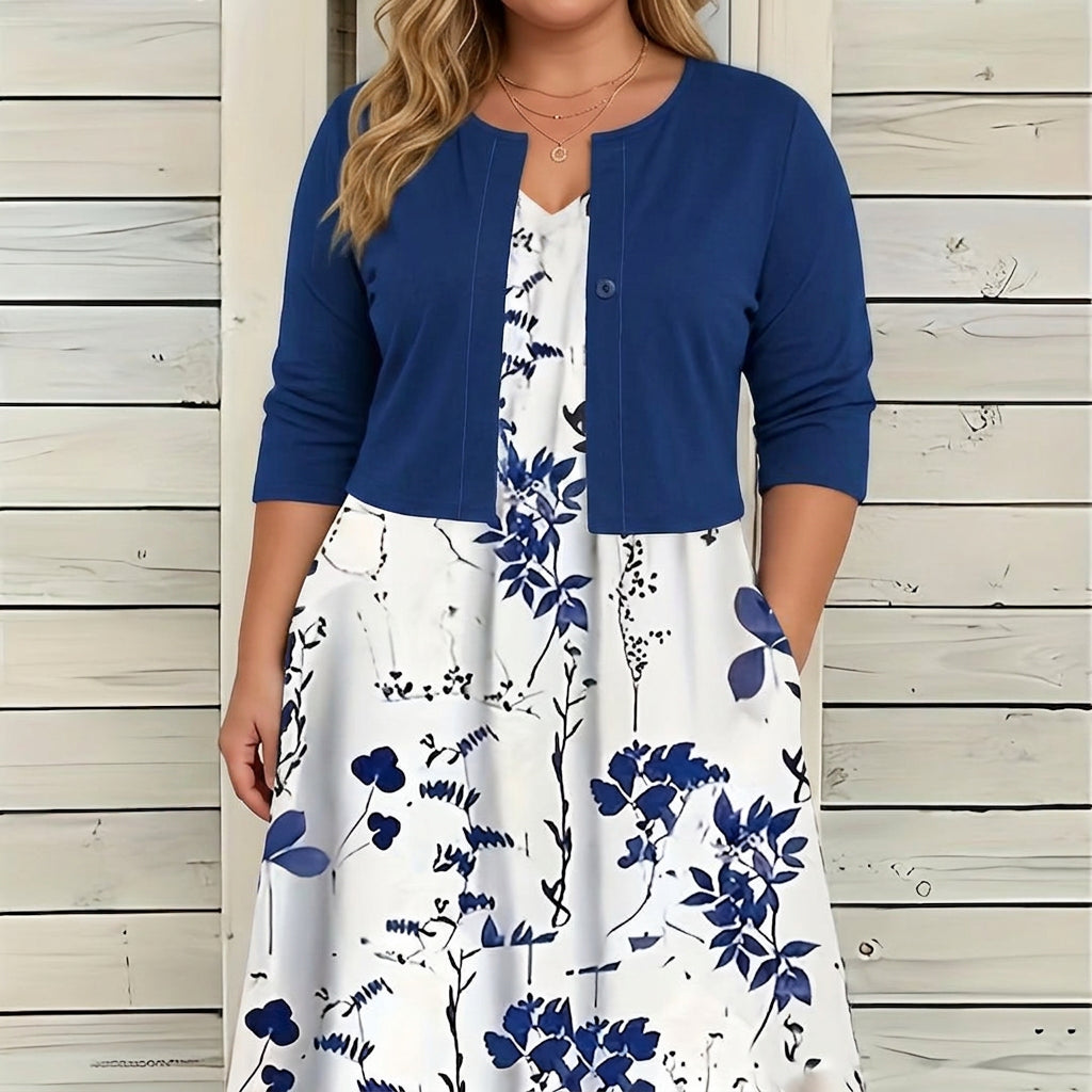 Bianca -Female Floral Dress Suit - Plus size model