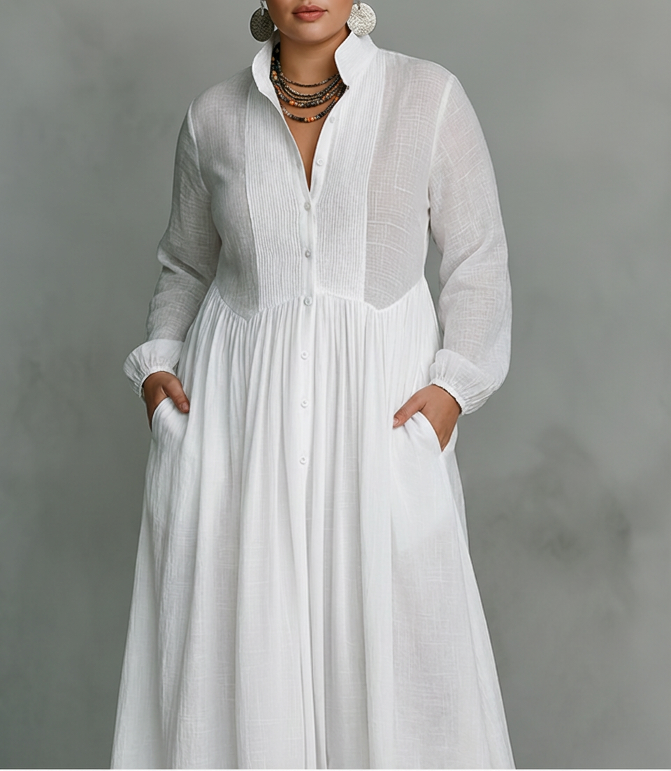 ROWENA | MINIMALIST PATCHWORK MAXI DRESS - Plus size model