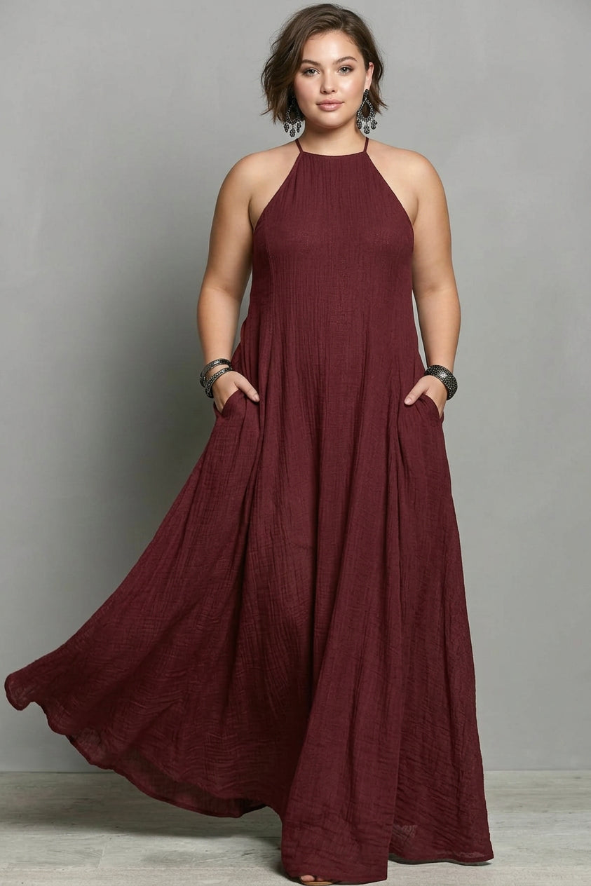 Lawson - Multi-Color Halter Open-Back Textured Maxi Dress - Plus size model