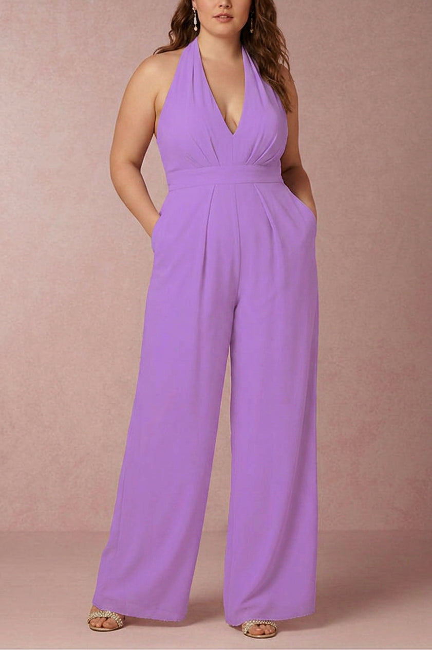 Collins - Sexy Sleeveless Halter Jumpsuit - Plus size model